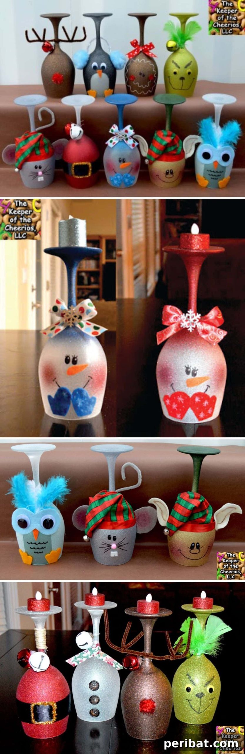 Sip and Sparkle: 5 Festive Wine Glass Painting Ideas for Christmas 3 DIY Wine Glass Christmas Characters depicting Santa Claus, a reindeer, and a Grinch, perfect for festive holiday decoration and creative crafting.