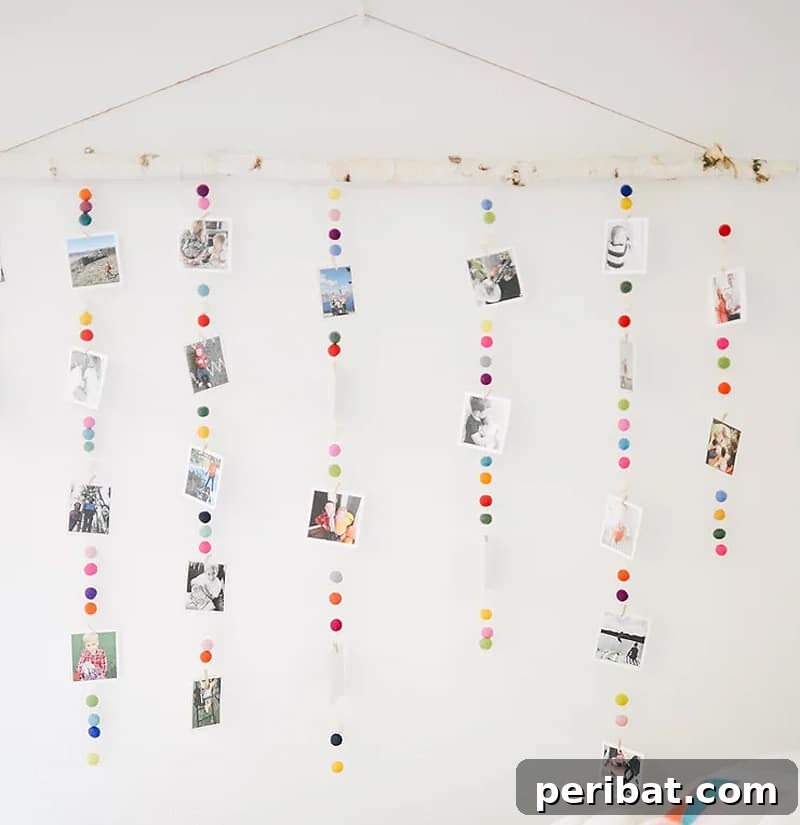 43 Creative DIY Photo Display Solutions 37 felt ball picture hanger
