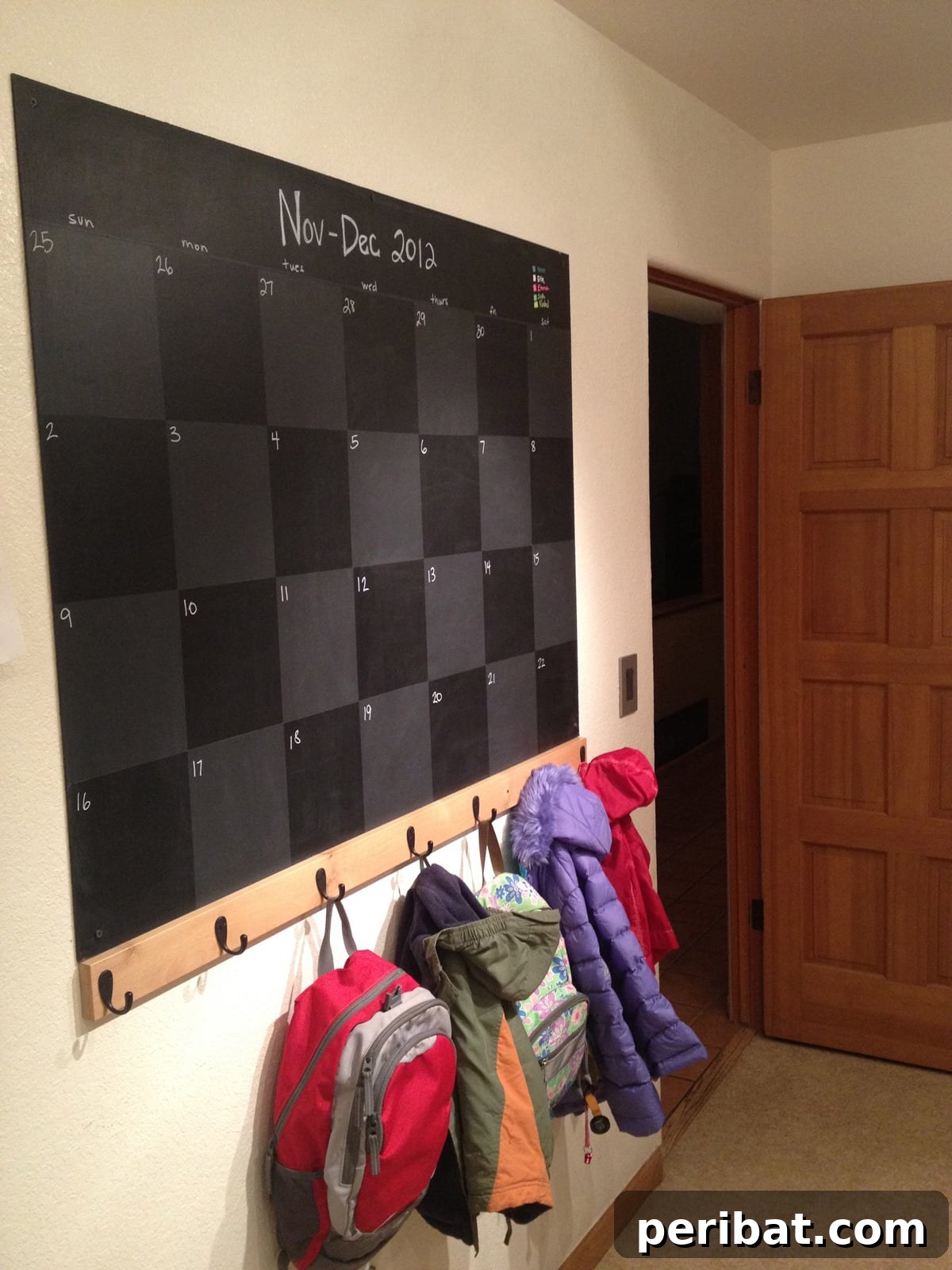 Removable chalkboard paint calendar for a mudroom