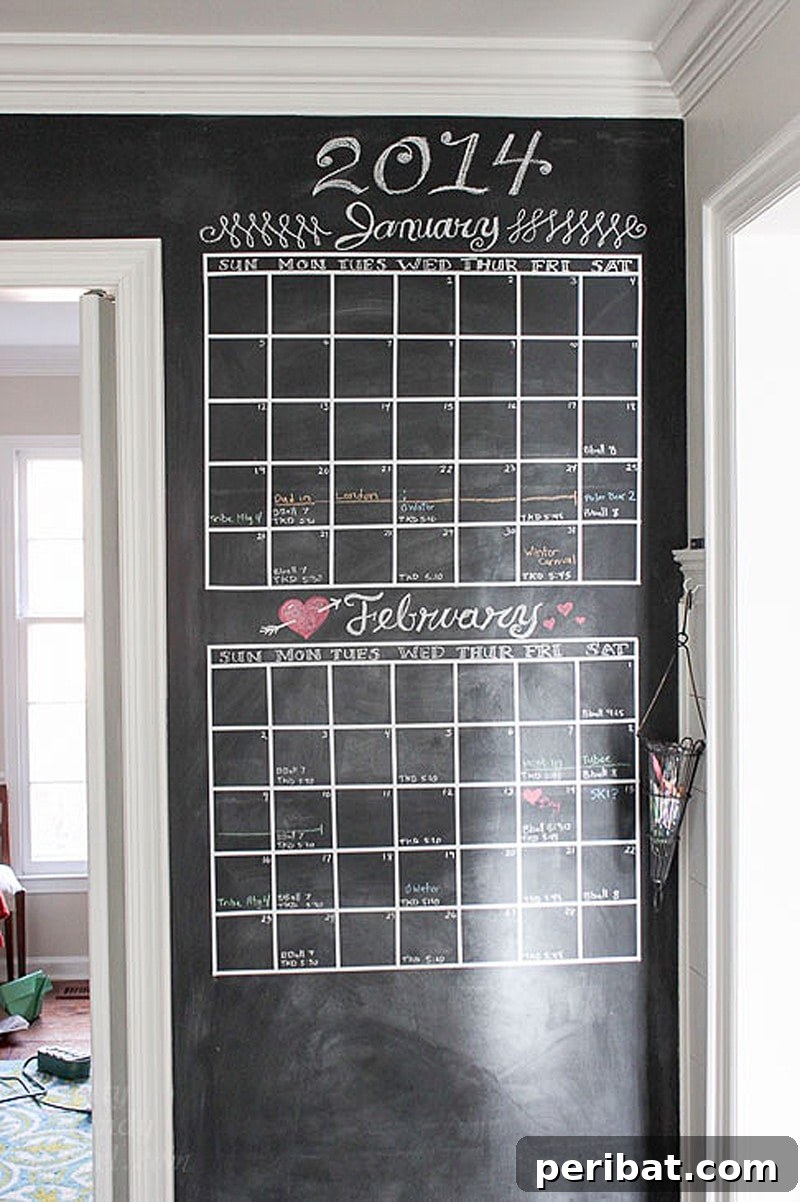 Simple DIY chalkboard wall calendar layout