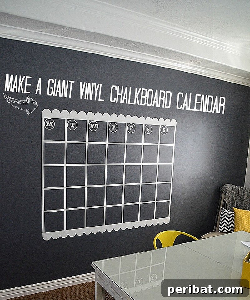 Stylish navy chalkboard wall with a giant calendar