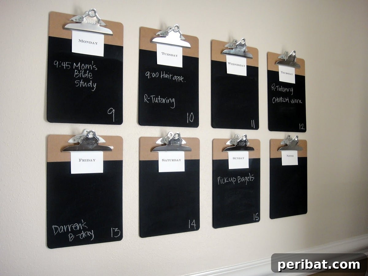 Chalkboard clipboard wall calendar for weekly planning