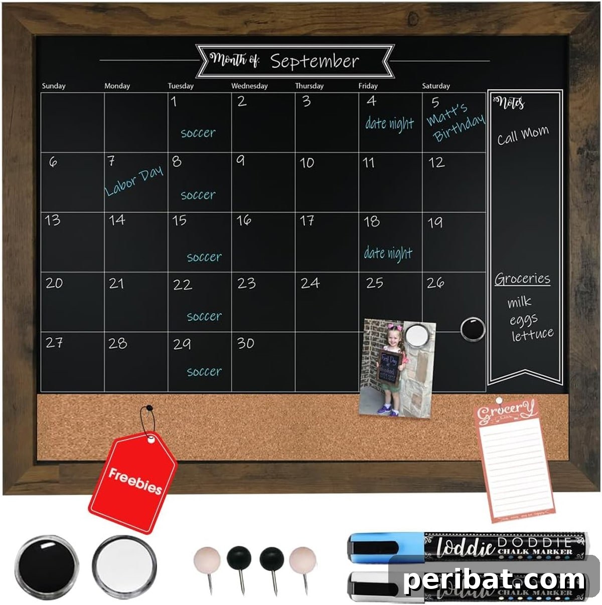 Loddie Doddie 18x24 rustic framed chalkboard calendar and bulletin combo board