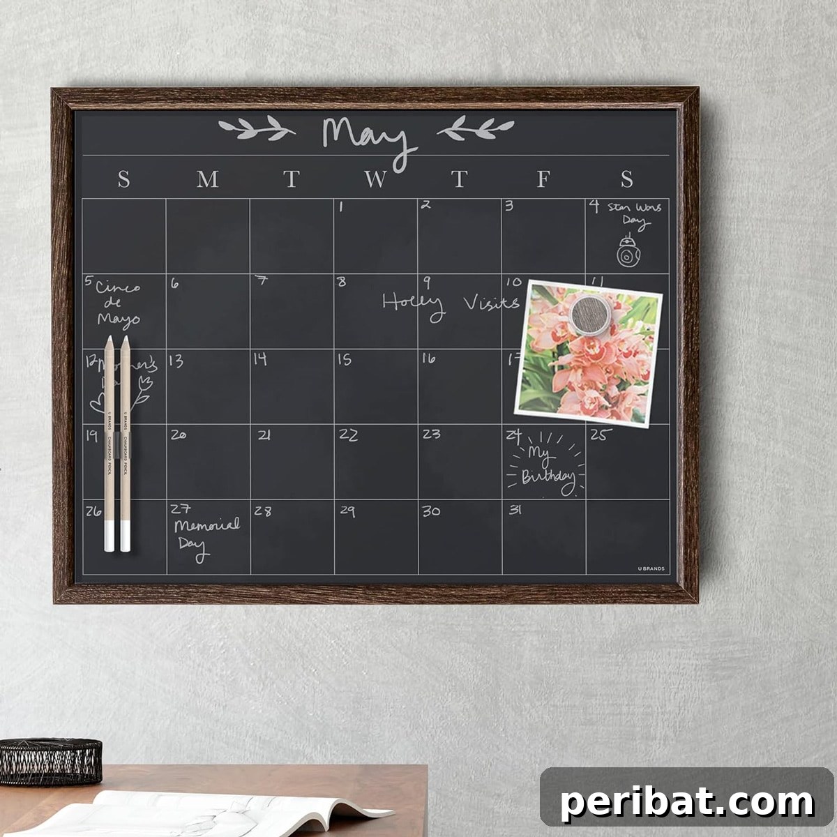 U Brands wood-style frame chalkboard calendar set