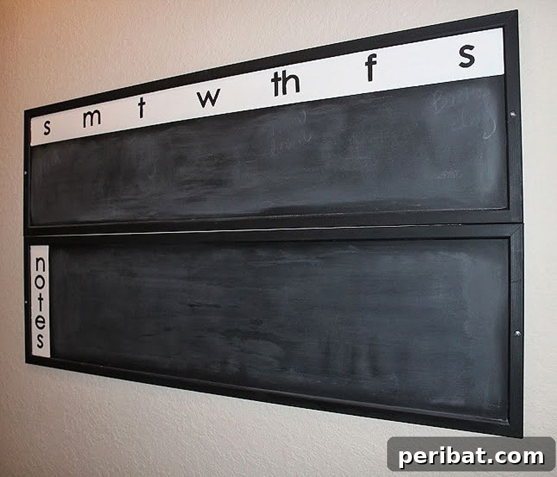 Weekly chalkboard calendar with spray paint and mirrors