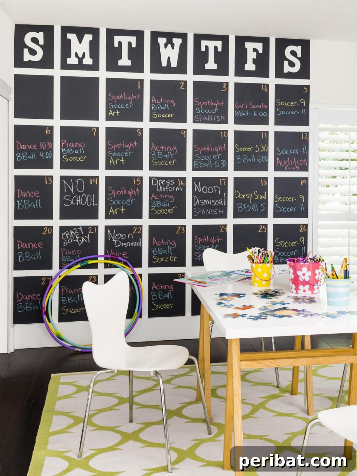 Giant chalkboard calendar on a wall