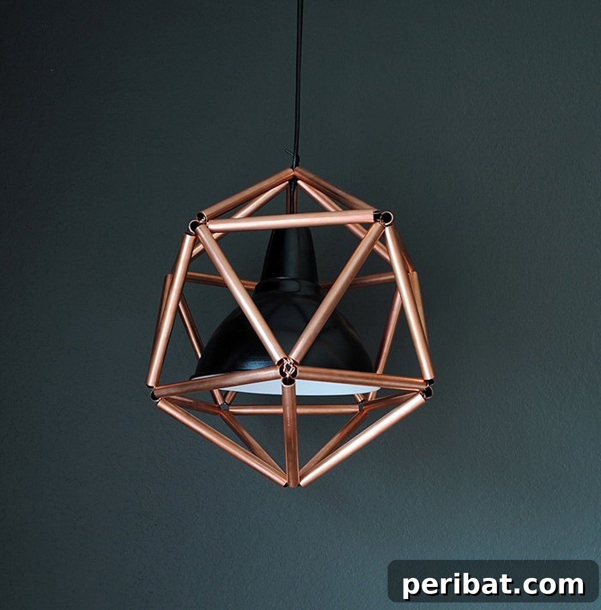copper pipe icosahedron light fixture