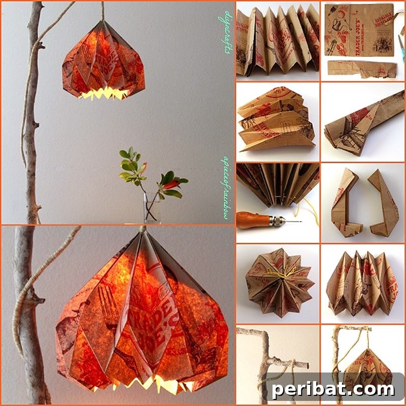 pendant lamp made from repurposed paper bags