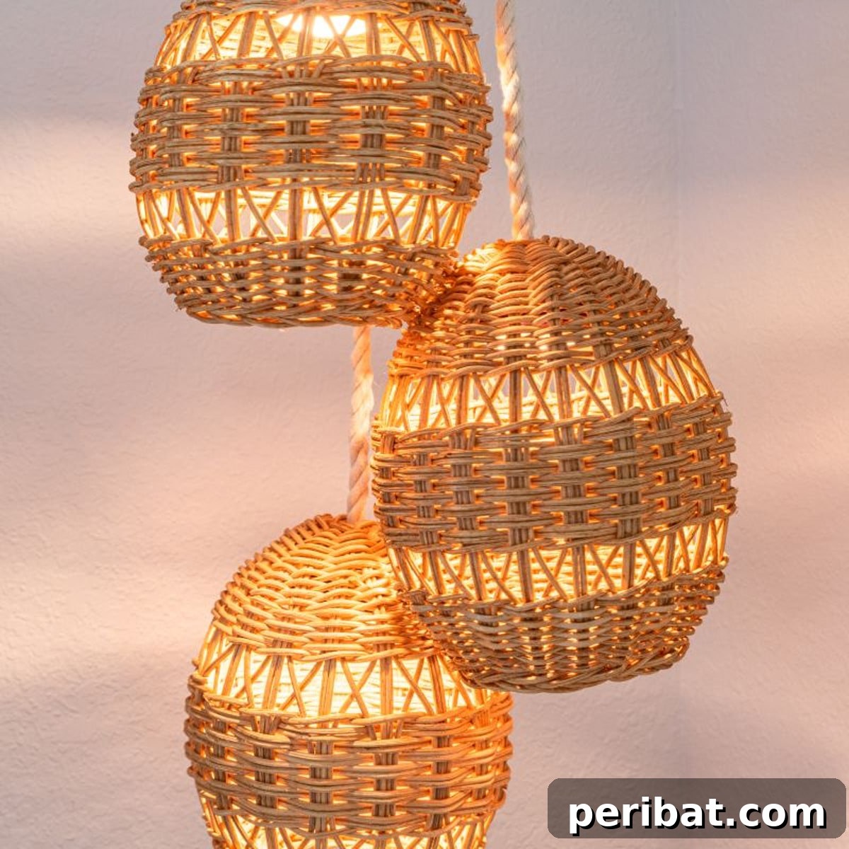 three woven hanging lamps