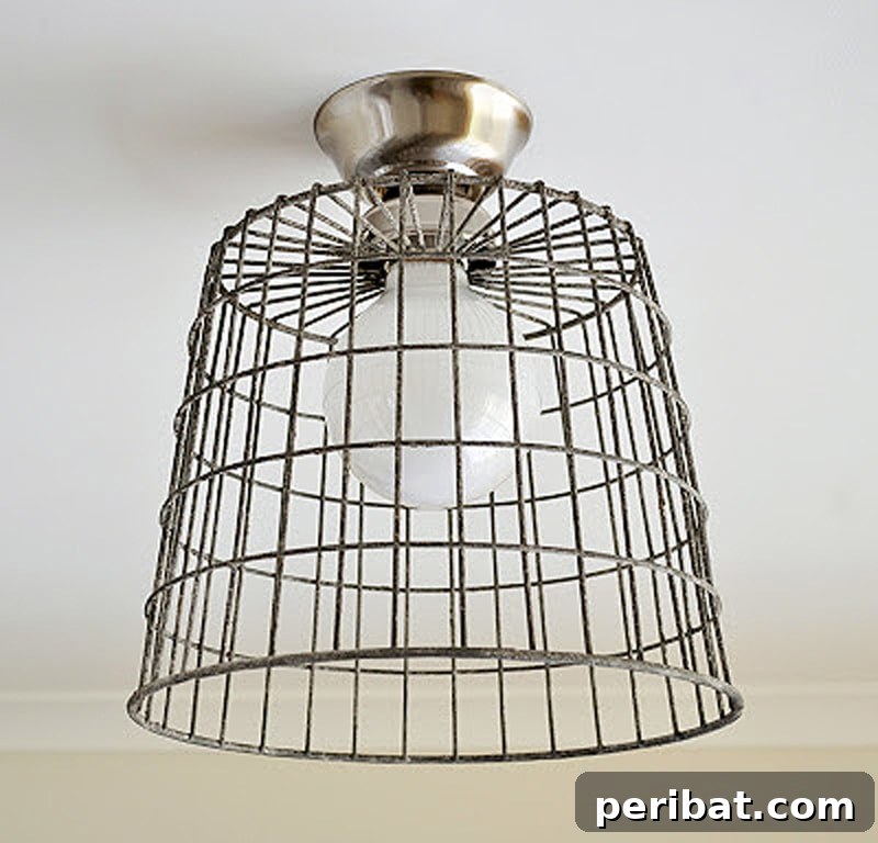 repurposed basket ceiling light