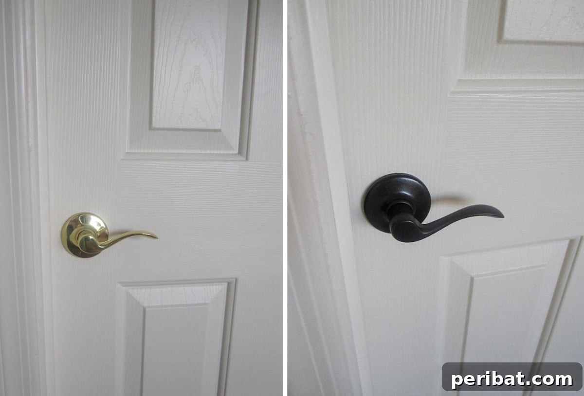 A modernized door handle with a two-tone yellow and black finish.