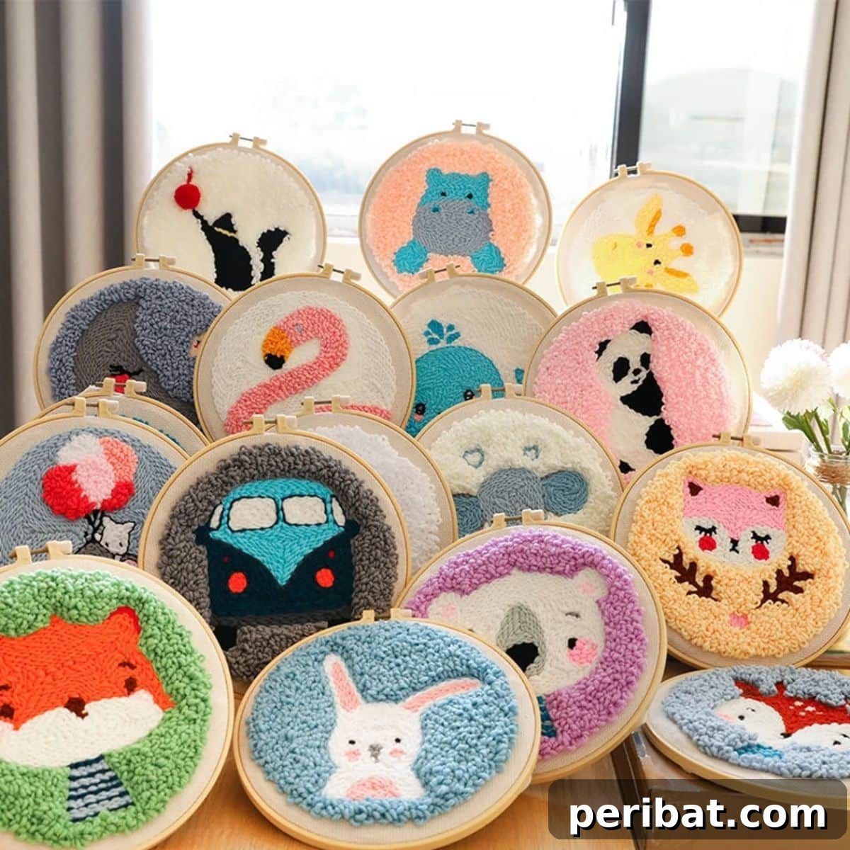 Punch needle embroidery starter kits suitable for both adults and children, offering multiple projects.