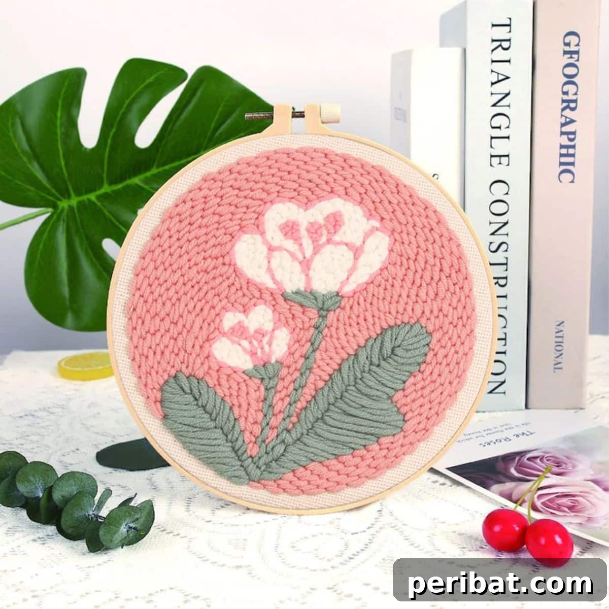 A comprehensive DIY punch needle kit for embroidery and cross stitch, featuring natural landscape patterns.