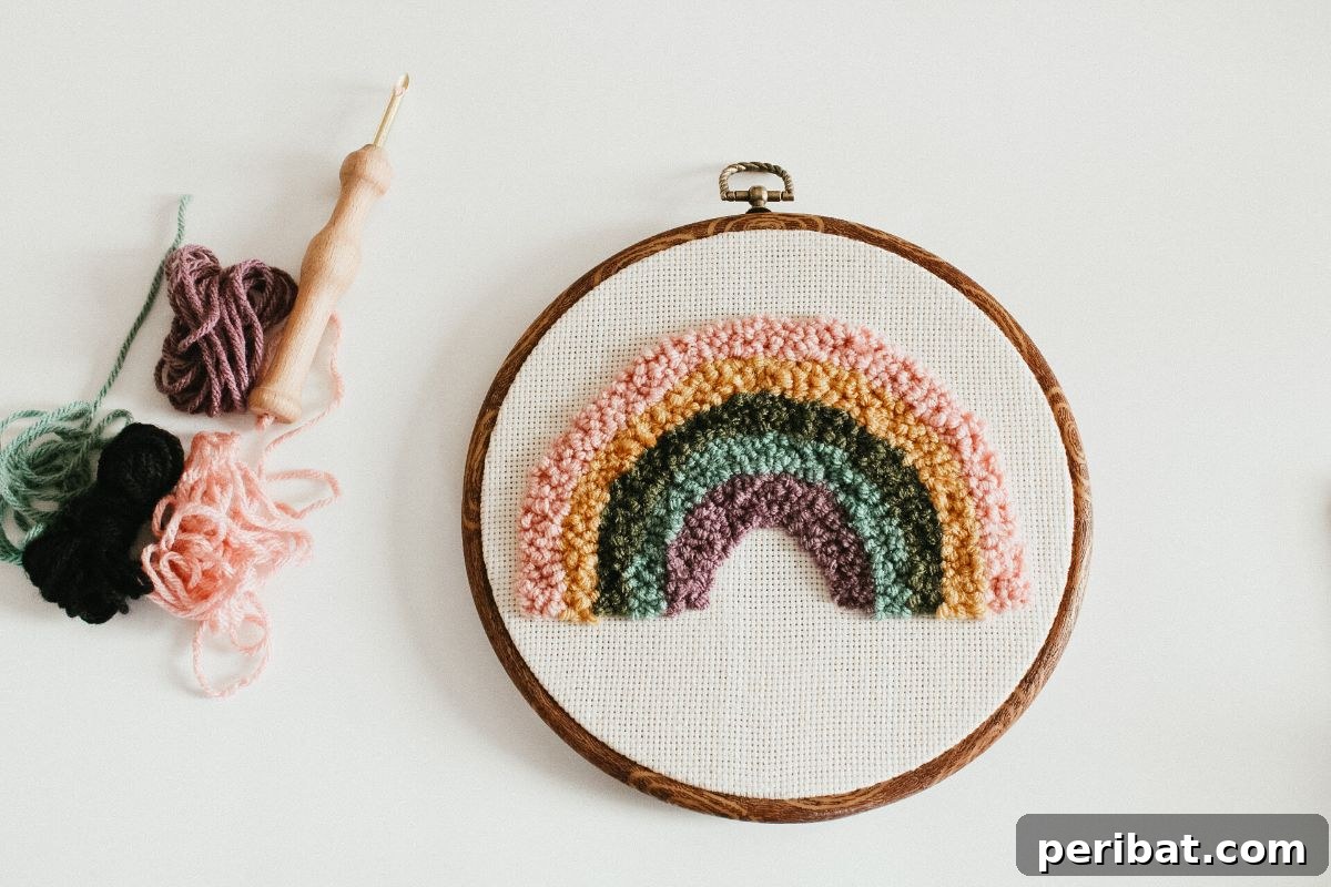A comprehensive beginner's punch needle kit for learning embroidery basics.