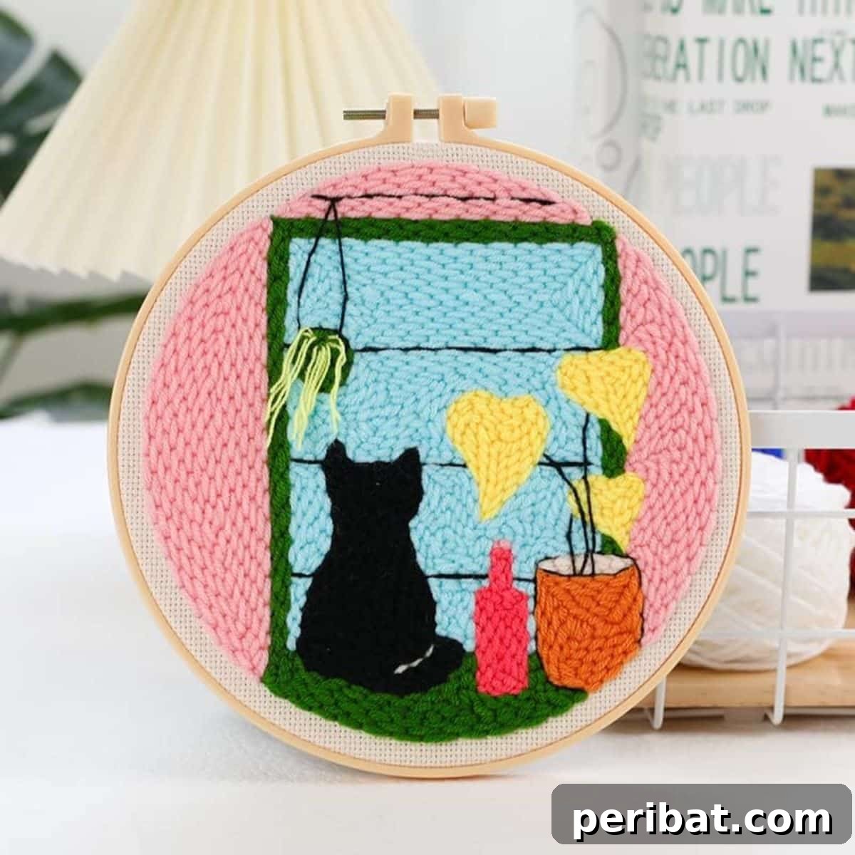 Easy wool DIY craft punch needle embroidery kits with pre-printed fabric, tools, and instructions for all ages.