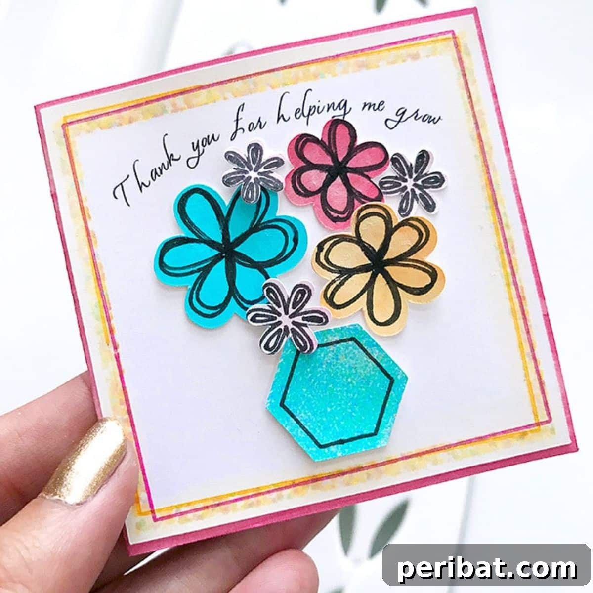 Bright and colorful 'Thank You' Flower Card, specially designed for teachers, featuring cut-out paper flowers