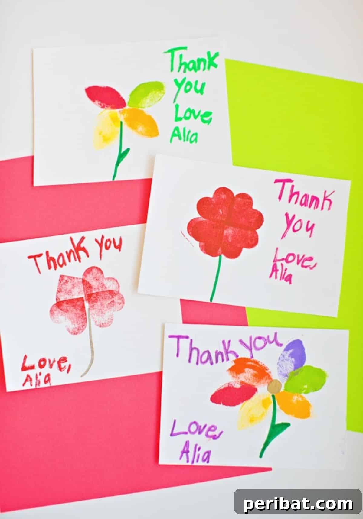 Kid-friendly Easy Stamped Flower DIY Thank You Cards, showcasing simple stamping techniques for young crafters