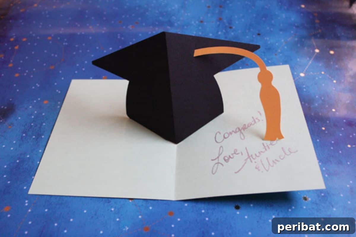 Celebratory Pop-up Graduation Card with a 3D graduation cap and diploma design