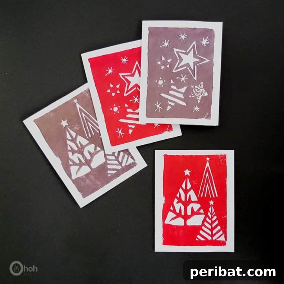 Elegant Stamped Christmas Greeting Cards featuring festive designs created with stamps