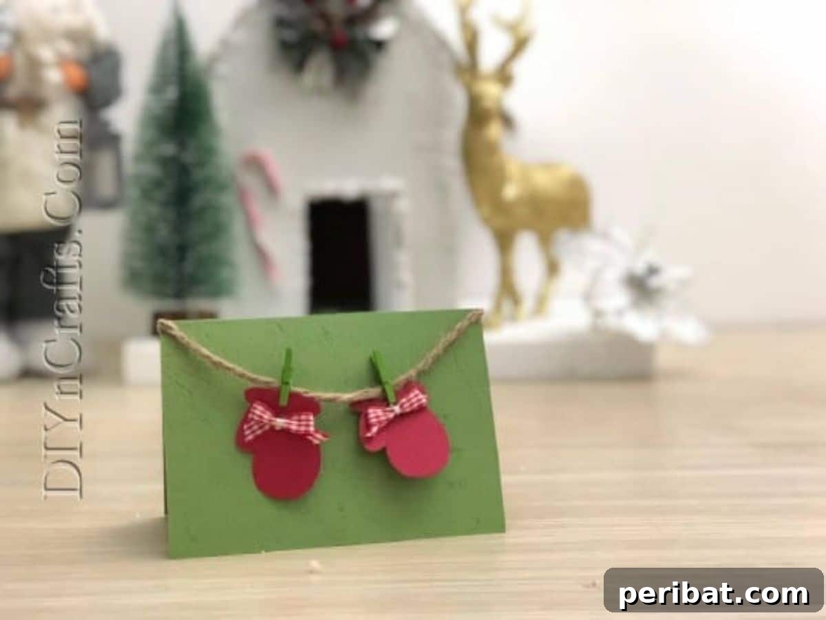 Stylish Season’s Greetings DIY Card featuring various festive shapes like mittens, Christmas trees, and snowflakes made from colored paper