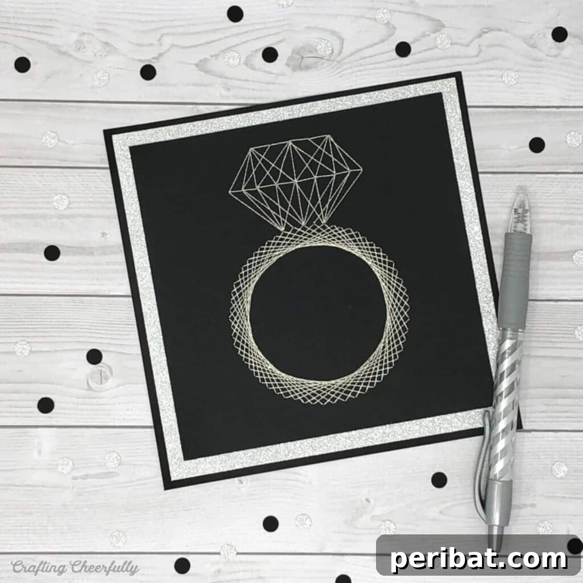 Elegant DIY Engagement Wedding Card with a sophisticated monochrome embroidered design
