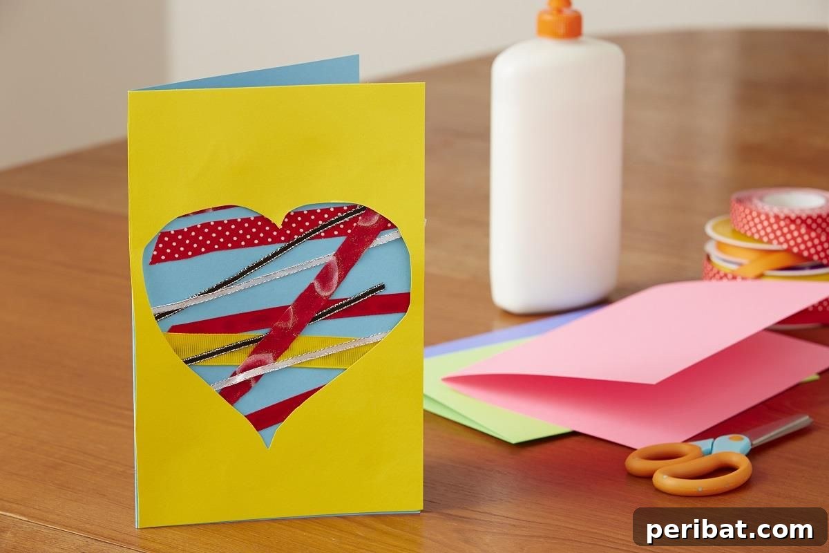 Creative Crafty Homemade Cards, featuring a heart-shaped cut-out with a contrasting paper layer for a pop-out effect