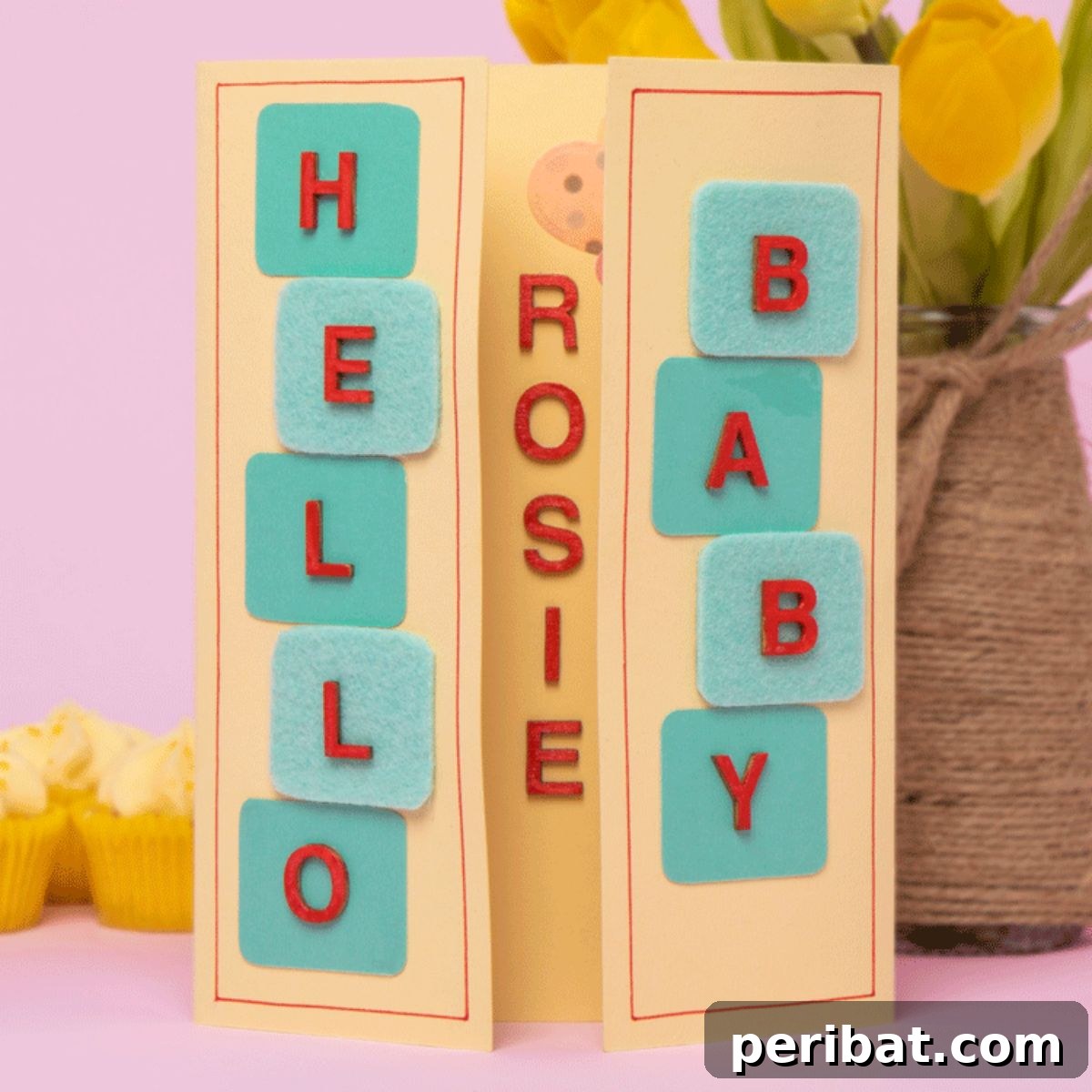 Adorable DIY 'Hello Baby' Card, featuring baby-themed decorations and space for a personalized message