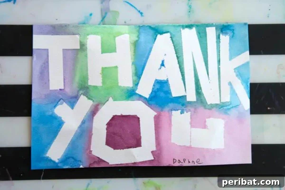 Fun DIY Thank You Card for Kids featuring creative designs made with colorful washi tape