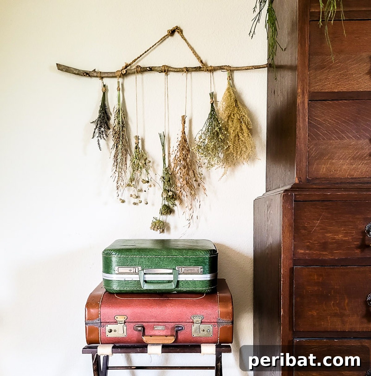 hanging wall decor with dried flowers