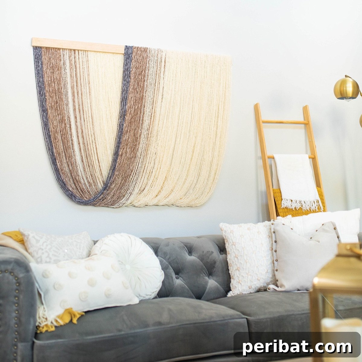 fiber wall hanging with yarn