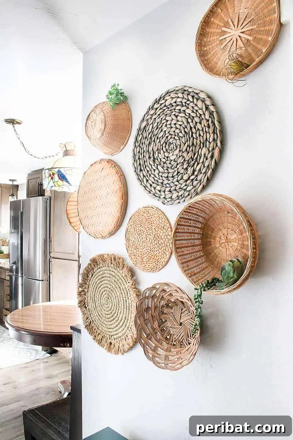 wicker baskets hanging wall decor