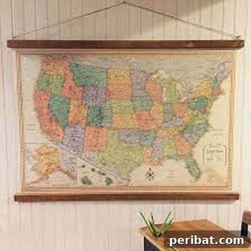 vintage style hanging map art