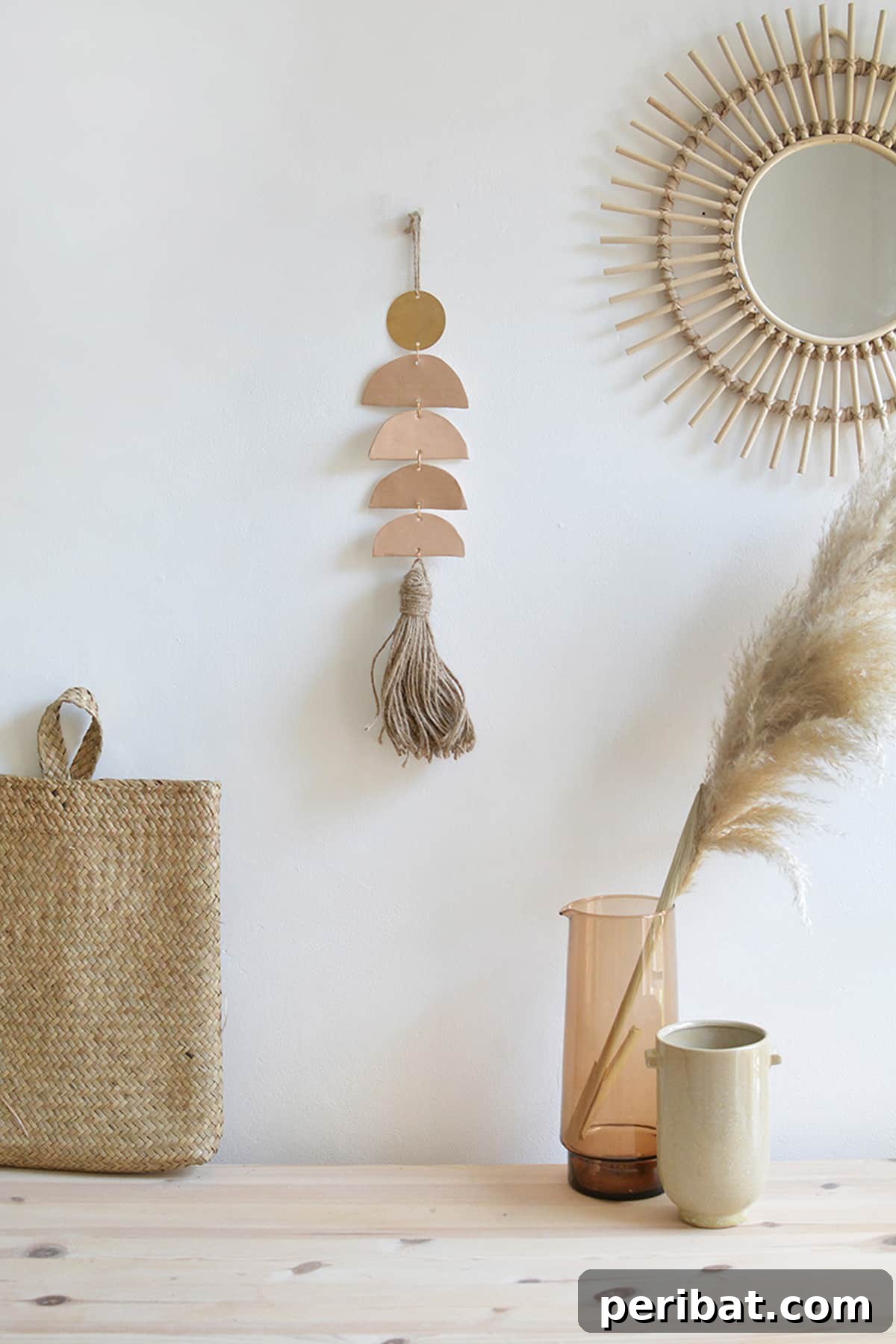 clay circles and half-moon shapes hanging wall decor