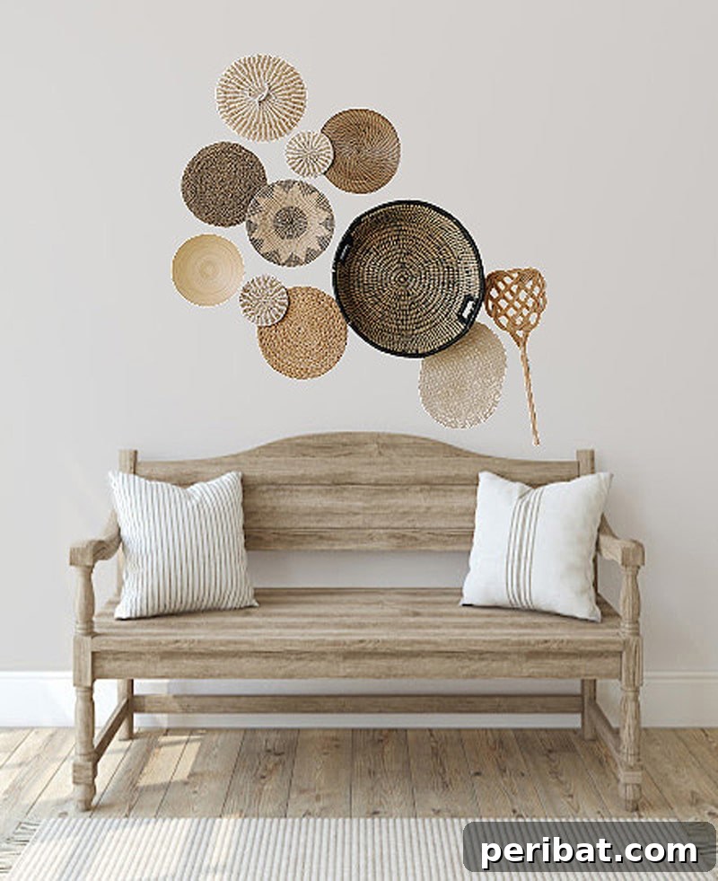 basket wall decor on wooden table and chairs