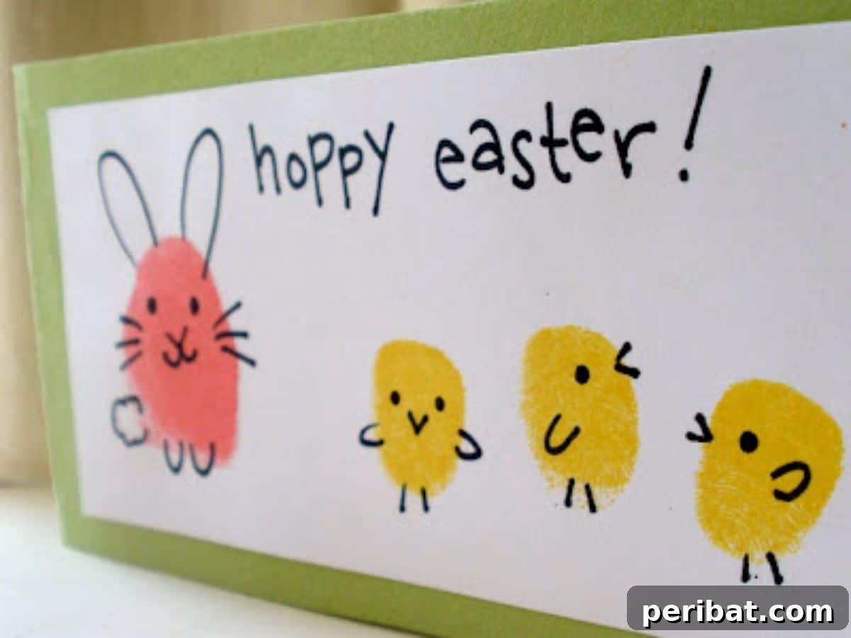 44 Handmade Easter Card Ideas 26 Fingerprint Bunnies and Chicks Easter Card Idea