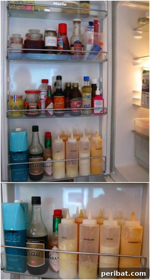 Transfer Sauces to Squeeze Bottles for Fridge Organization