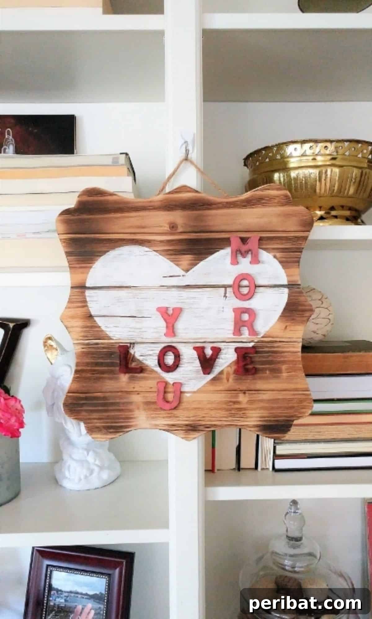 DIY 'Love You More' wood sign, handmade rustic decor, romantic gift for girlfriend
