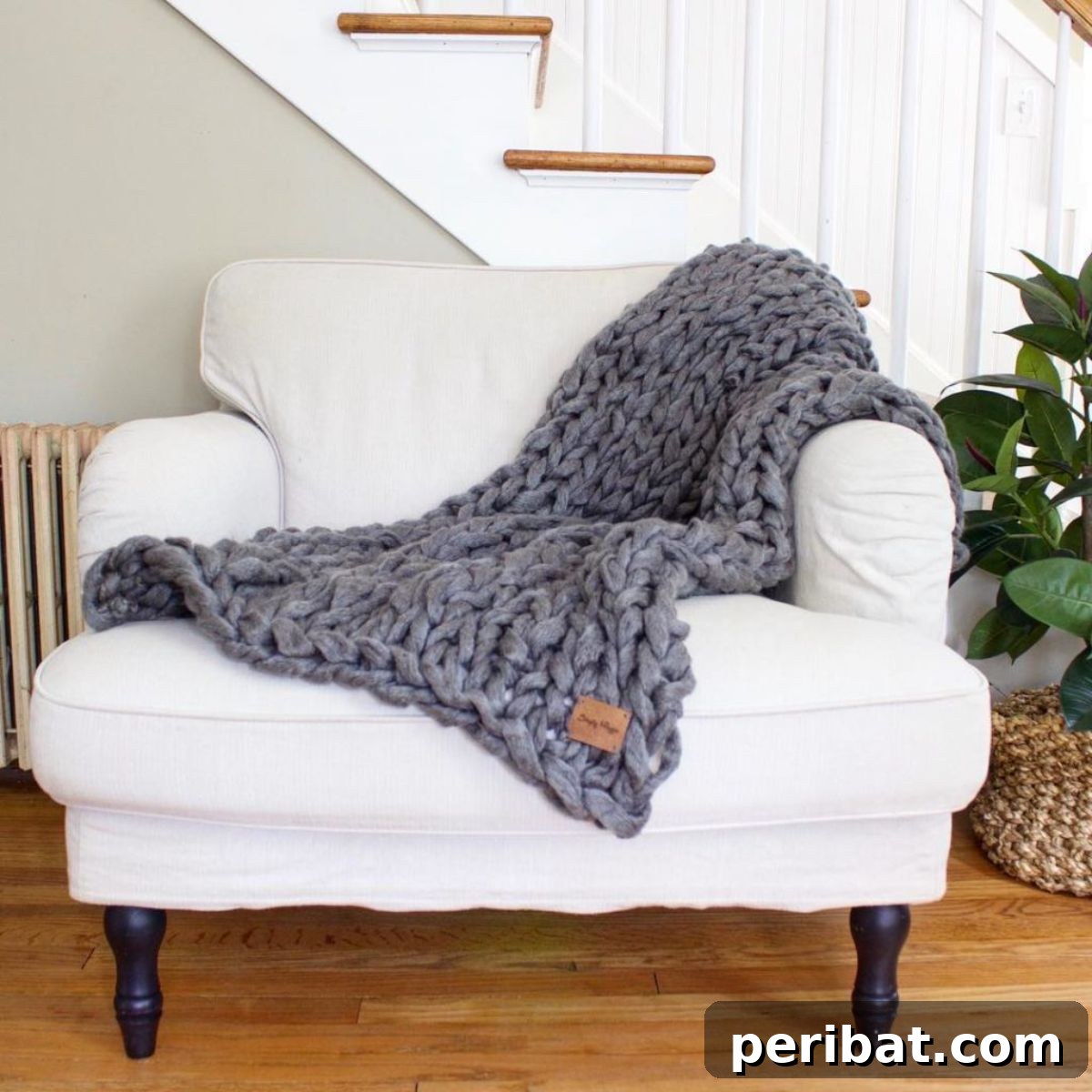 DIY arm knit blanket, chunky throw, cozy handmade gift for girlfriend