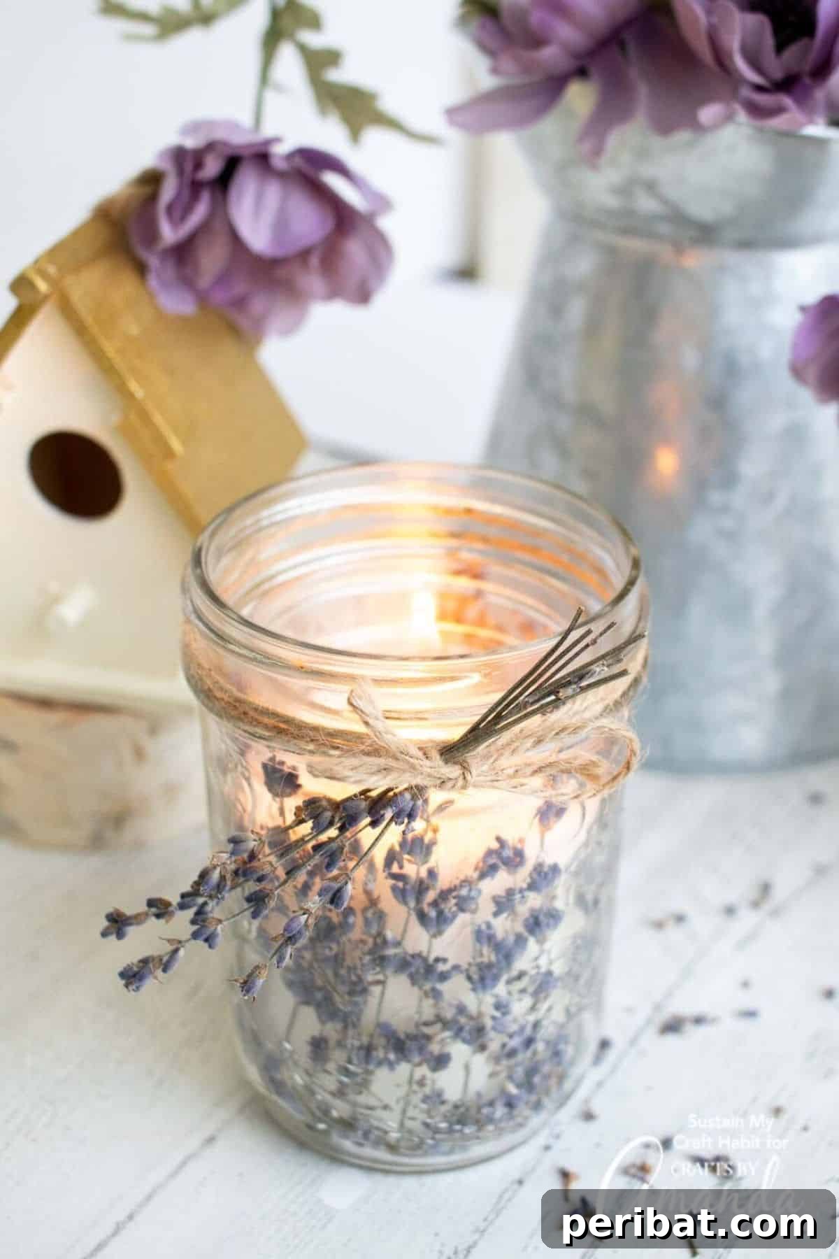 DIY lavender candles, homemade aromatic gift, relaxation present for girlfriend