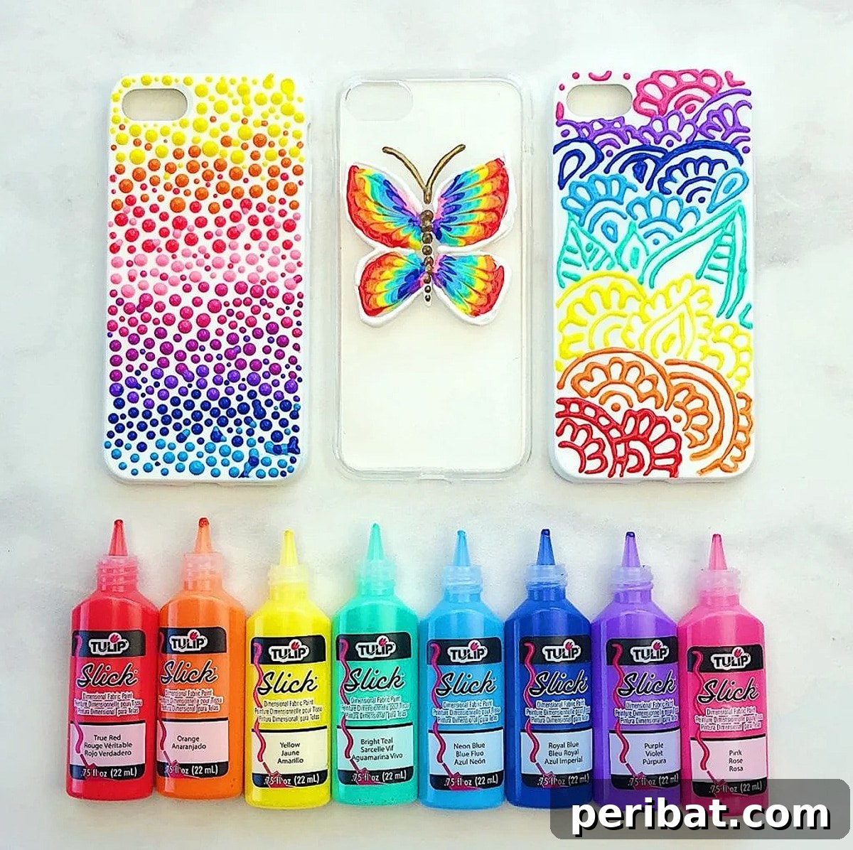 Your Phone Your Canvas 45 DIY Case Crafts 18 Two vibrant puffy paint phone cases, showcasing raised, textured designs in bright colors that add a playful and tactile dimension.