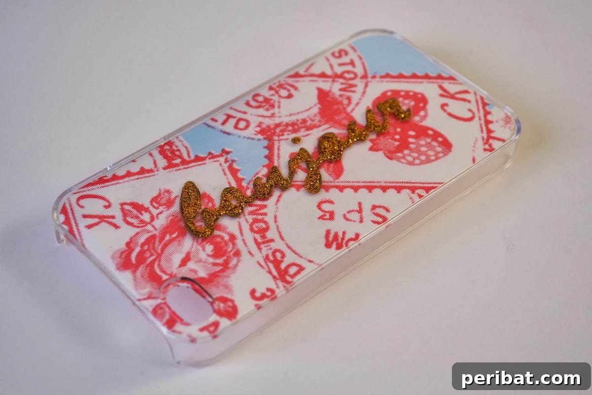 Your Phone Your Canvas 45 DIY Case Crafts 35 A versatile changeable phone case, featuring a dynamic background that can be easily swapped, adorned with a bold statement text crafted with nail polish.