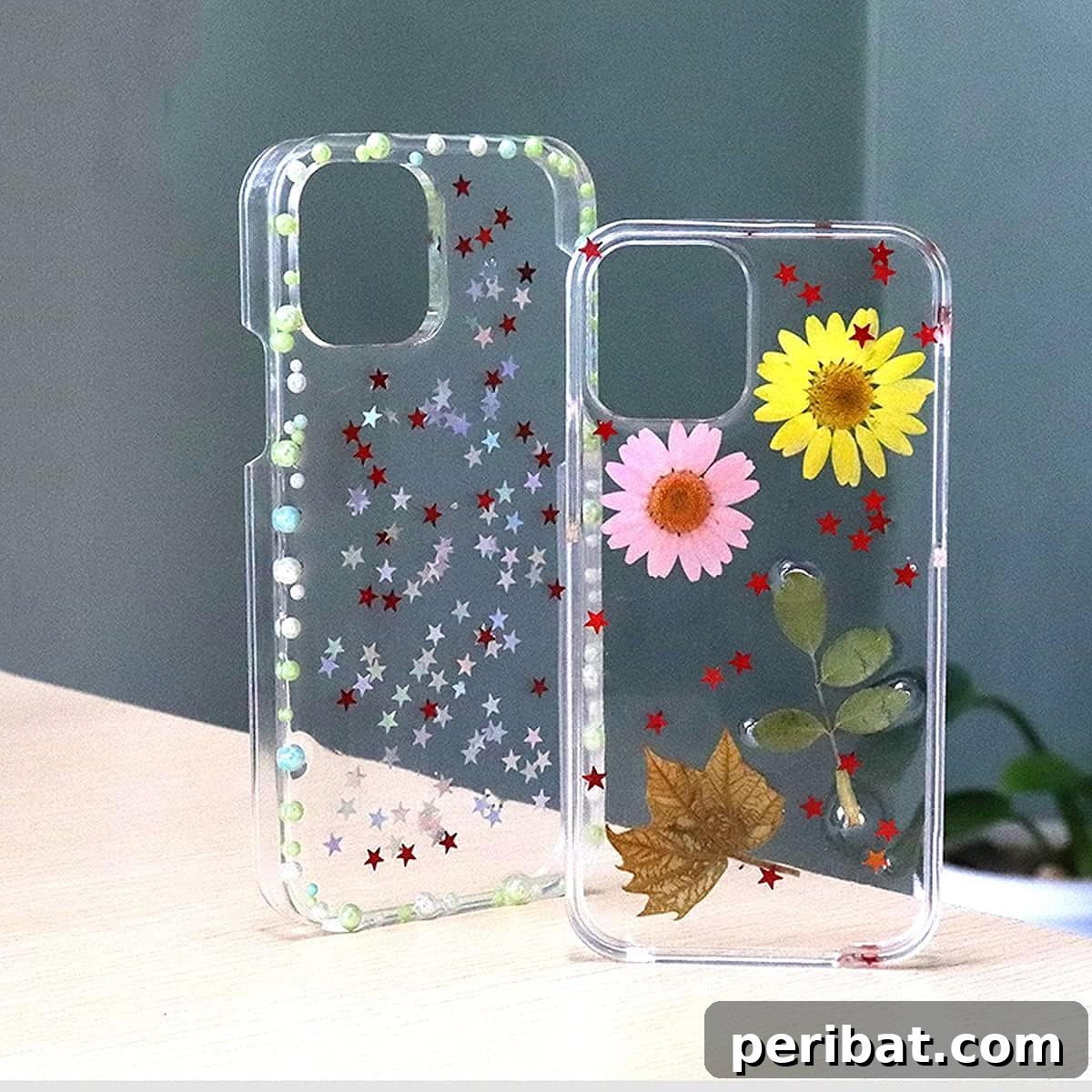 Your Phone Your Canvas 45 DIY Case Crafts 44 A complete DIY resin phone case kit, featuring clear cases, dried flowers, glitter, and star-shaped embellishments, ready for creative assembly.