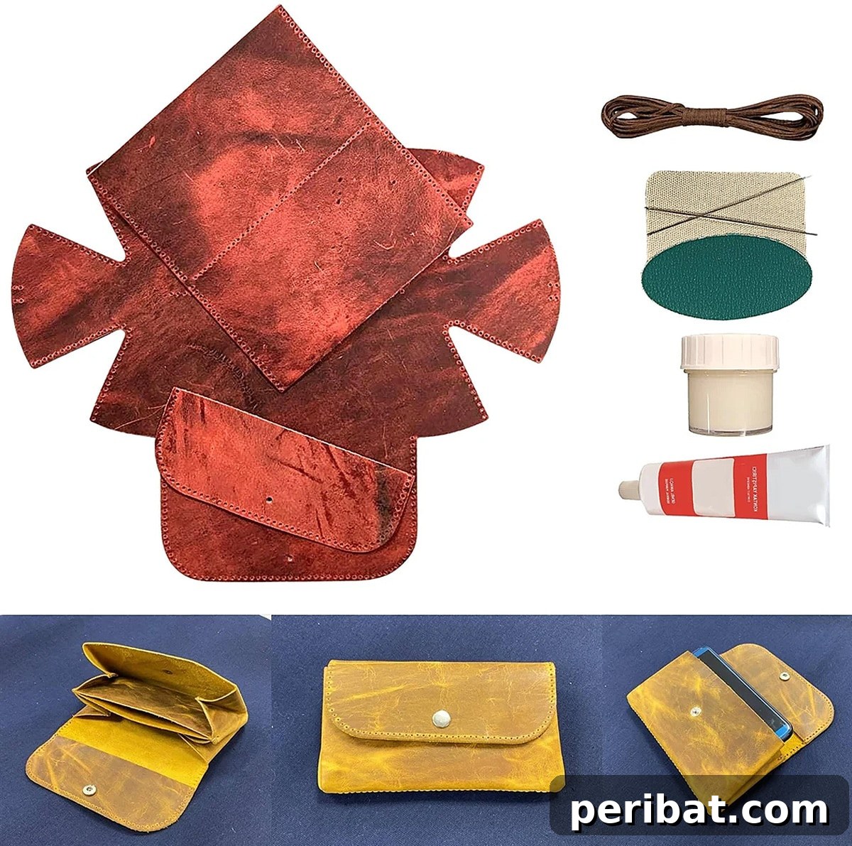 Your Phone Your Canvas 45 DIY Case Crafts 45 A sophisticated DIY genuine leather phone case making set, including pre-cut leather pieces, tools, and instructions for crafting a durable wallet-style case.