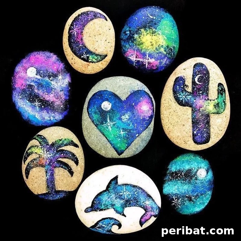 Creative Painted Rocks: Ideas, Projects, and Starter Kits 17 Mesmerizing galaxy painted rocks with swirling colors and stars