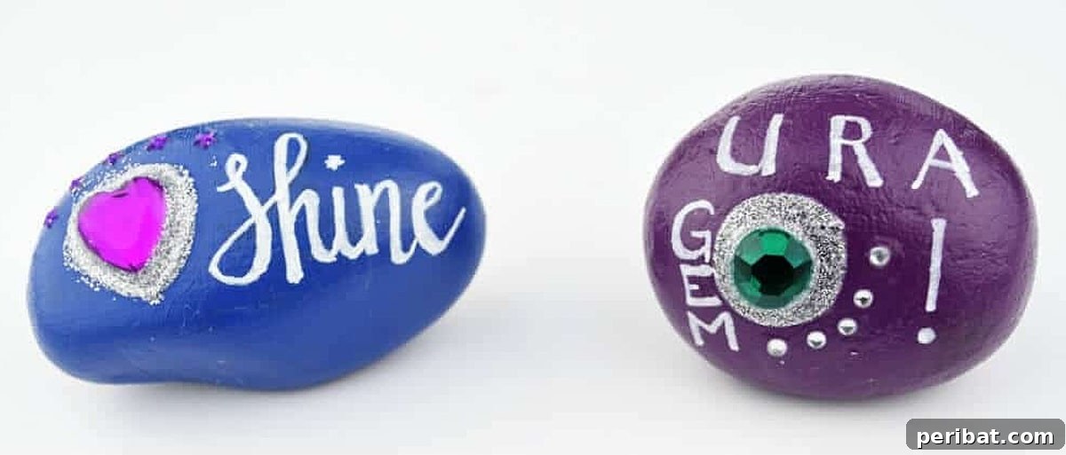 Creative Painted Rocks: Ideas, Projects, and Starter Kits 18 Painted rocks adorned with various colorful gems