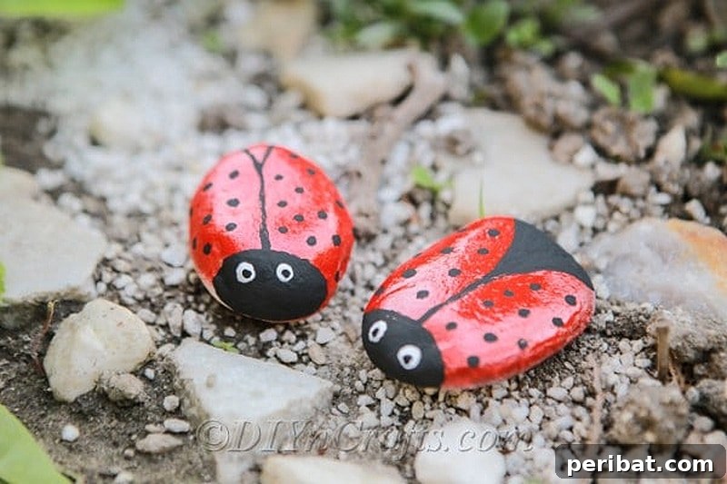 Creative Painted Rocks: Ideas, Projects, and Starter Kits 3 Adorable hand-painted ladybug rocks in a garden setting