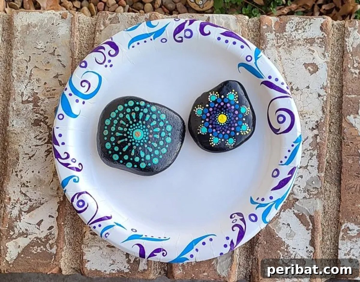 Creative Painted Rocks: Ideas, Projects, and Starter Kits 21 Intricate mandala patterns painted on smooth, round rocks