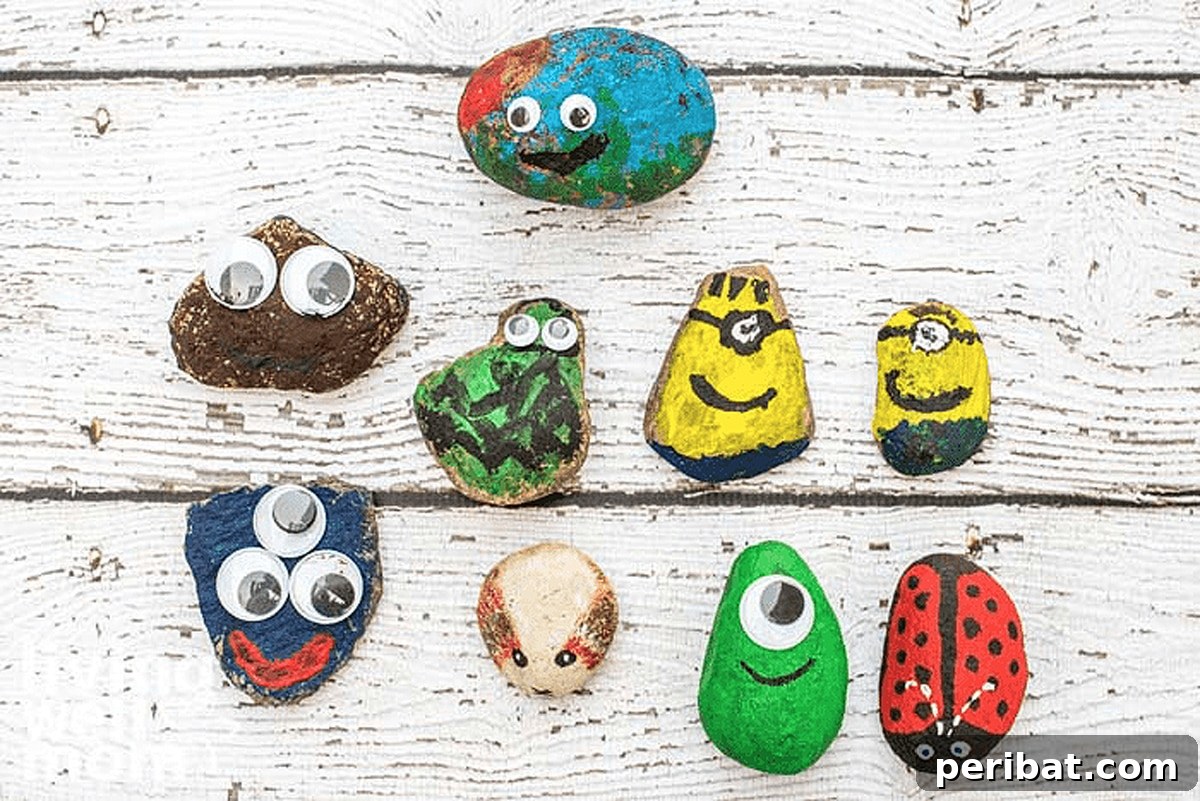 Creative Painted Rocks: Ideas, Projects, and Starter Kits 25 A delightful collection of painted pet rocks with googly eyes