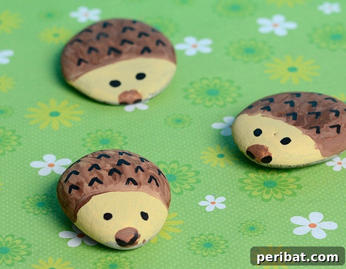 Creative Painted Rocks: Ideas, Projects, and Starter Kits 31 Cute hedgehog painted rocks with detailed quills