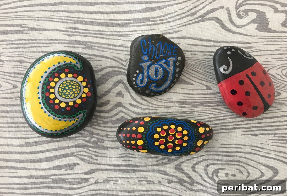 Creative Painted Rocks: Ideas, Projects, and Starter Kits 34 Rocks decorated with intricate designs using Sharpie markers